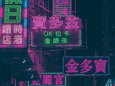 现代街道外景 商业街外景 港式招牌霓虹外景 夜景