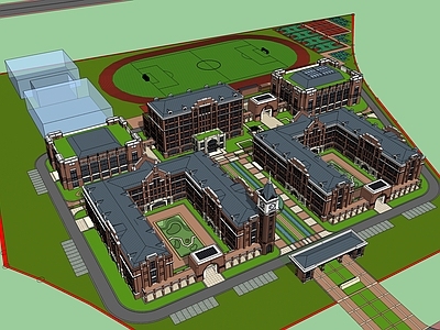 欧式学校建筑 学校操场 教学楼学校