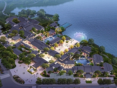 新中式中式其他商业建筑 蓝城桃花源 滨湖小镇度假村 坡屋顶度假中心