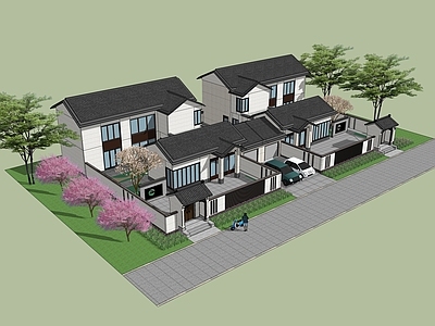 新中式中式乡村民房 自建房 乡村别墅 庭院住宅