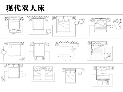 现代新中式床 现代双人 现代大 双人 施工图