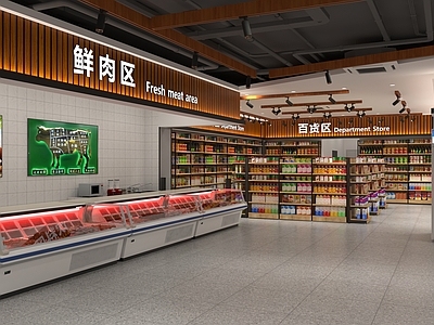 现代超市 生活超市 超市货架 百货区 生鲜区 鲜肉区