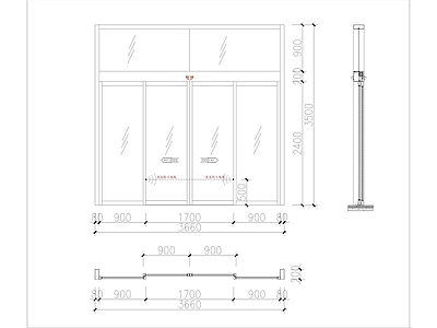 现代门 玻璃 玻璃自动 施工图