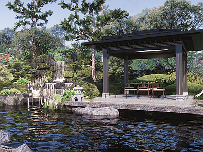 新中式乡村庭院 庭院 诧寂 自然 水景