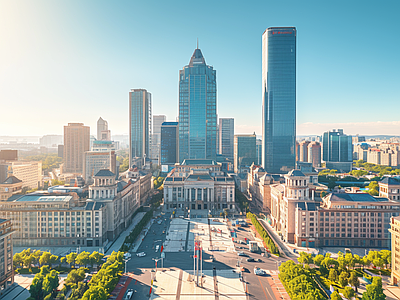 现代街道外景 商业街外景 大厦城市外景