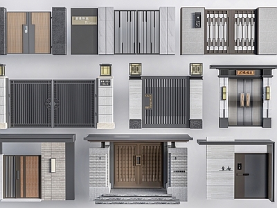 现代庭院门 庭院铁 别墅大 院落大 庭院木