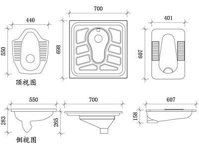 现代卫浴设施 蹲便器 蹲厕 蹲式马桶 蹲便 卫浴蹲便器 施工图