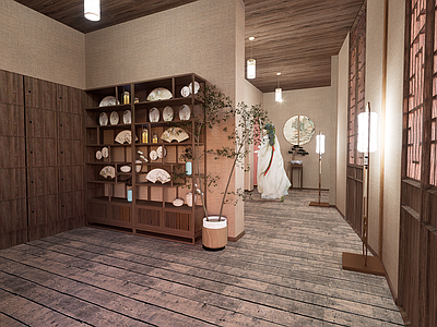 现代新中式服装店 女装店 古装店 古代装饰扇子 古代小品