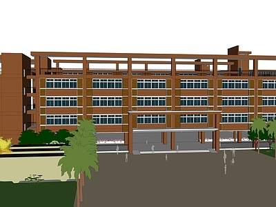 现代学校建筑 现代风格 小学 体育馆 教学楼 学校操场