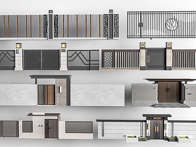 现代围墙 庭院围墙 庭院门 院落围墙 别墅大门