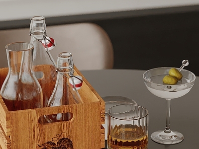 厨房用品 厨房摆件 调料瓶 啤酒杯 高脚杯 木盒子