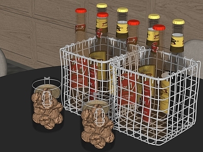 厨房用品组合 调料瓶 啤酒瓶 铁艺架 用品