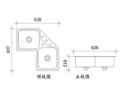 现代厨房设施 钢质转角水槽 钢质水槽 转角水槽 钢制转角水槽 钢质水槽 施工图