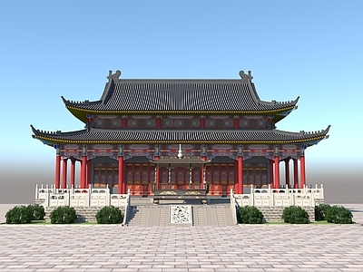 新中式中式古建 大雄宝殿 古建大殿 重檐双层大殿 古建筑 寺庙庙宇