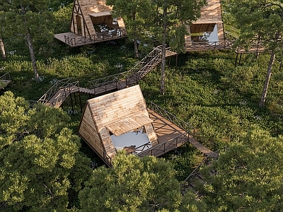 现代木屋 林间栈道木屋