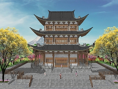 新中式中式古建筑 古楼 古建筑 塔楼 寺 庙