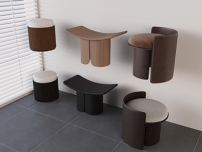中古侘寂沙发凳 北欧实木 侘寂中古风梳妆凳 方凳圆凳矮凳 凳布艺