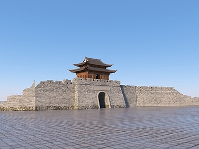 新中式中式古建 中式城门楼 城墙 城楼 城门 古建筑 中式古城城门 汉代古城