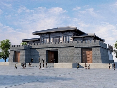 新中式中式古建 汉代城楼 城楼 古城 城墙城 古建筑
