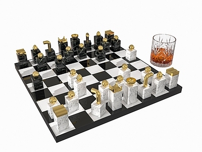 现代摆件组合 国际象棋 酒杯