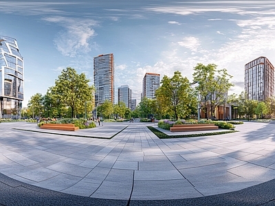 现代小区HDR 街景绿化步道全景