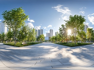 现代小区HDR 街景绿化步道全景