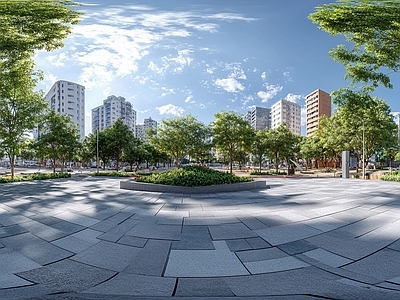 现代小区HDR 街景绿化步道全景