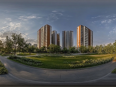 现代小区HDR 街景绿化步道全景