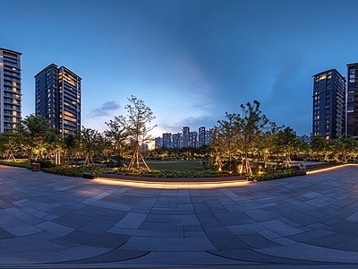 现代小区HDR 街景绿化步道全景