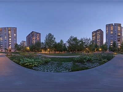 现代小区HDR 街景绿化步道全景