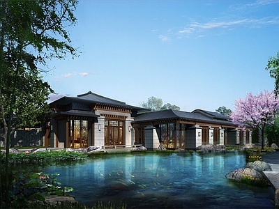 新中式现代古建 新中式酒店民宿 园林景观
