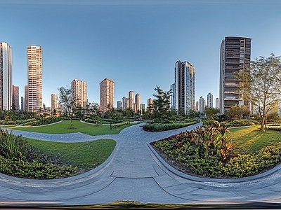 现代小区HDR 街景绿化步道全景