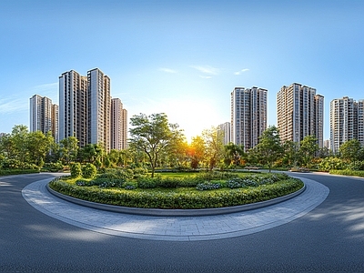 现代小区HDR 街景绿化步道全景