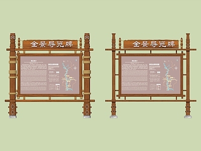 现代原木标识标牌 指示牌 导视牌 标识 全景牌 村牌