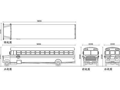 现代4s店 校车四视图 校车 校车平面图 校车侧视图 校车立面图 施工图