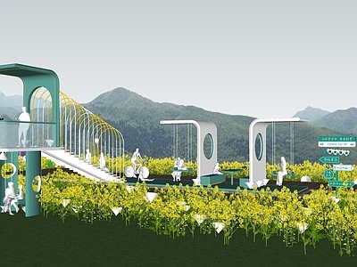 现代楼梯 网红打卡楼梯 网红观景平台 花海互动雕塑装置 田野艺术拍照打卡 网红打卡秋千