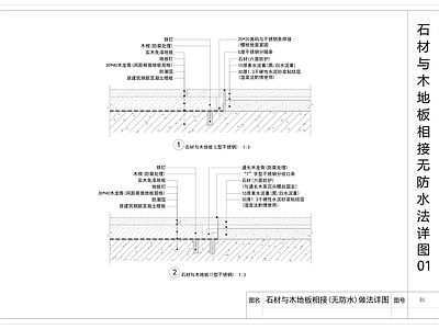 现代地面节点 地面石材与木地板 石材与木地板相接 地面石材大样图 地面木地板大样图 施工图