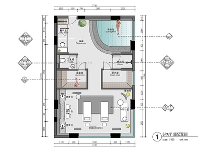 现代美容院 85㎡SPA包房 康体中心 美容美体护肤 桑拿汗蒸冲浪 施工图