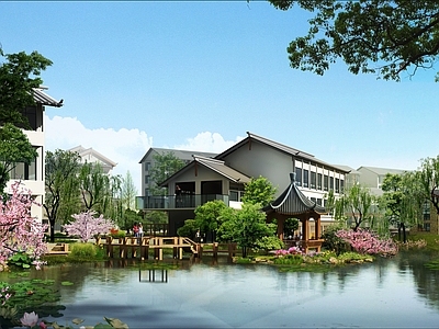 新中式古建 新中式庭院 园林景观