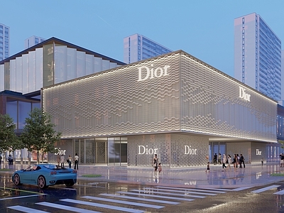 工业现代商场建筑 现代 方形 Dior 商业中心建筑 商业裙楼