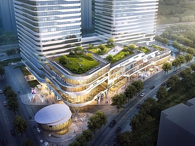 现代商场建筑 现代风格 商业综合体 横向元素 玻璃幕墙