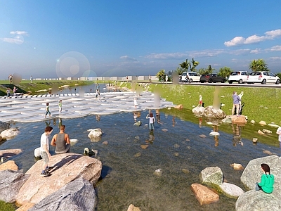 现代极简滨水景观 鱼鳞坝 旅游 水 游乐玩耍