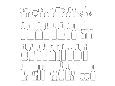 现代超市 酒瓶酒杯合集 酒杯陈列 酒瓶展示 酒杯造型 酒具套装 施工图