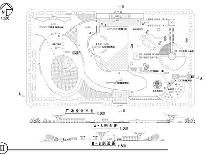 现代广场 矩形广场 站前广场 施工图