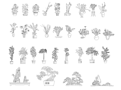 现代综合植物图库 绿植盆栽图 施工图