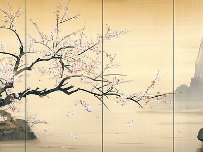 新中式中式硬包 中式梅花树枝壁画 禅意 硬包