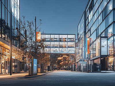 现代街道外景 现代城市街道夜景 道路 商业街外景 人行道