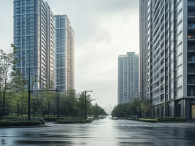 现代街道外景 城市街道外景 人行道 商业街外景