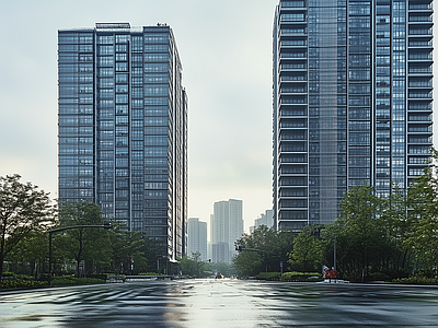 现代街道外景 城市街道外景 人行道 商业街外景