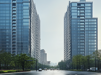现代街道外景 白天城市街道外景 道路 人行道 商业街外景